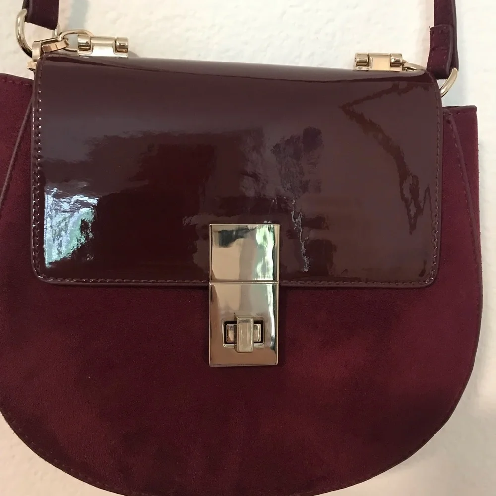 Express Burgundy Patent and Suede Crossbody